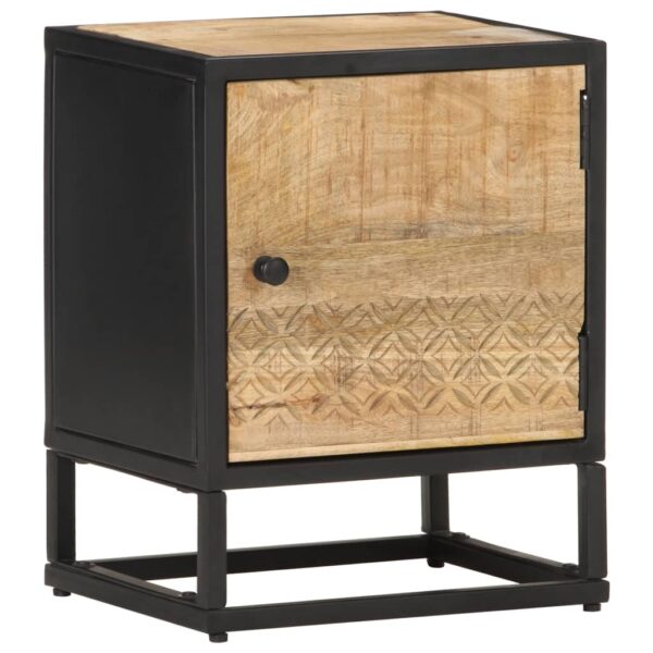 vidaXL Bedside Cabinet with Carved Door 15.7"x11.8"x19.7" Rough Mango Wood - Image 9