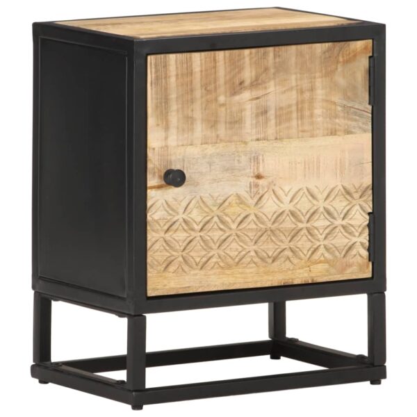 vidaXL Bedside Cabinet with Carved Door 15.7"x11.8"x19.7" Rough Mango Wood - Image 10