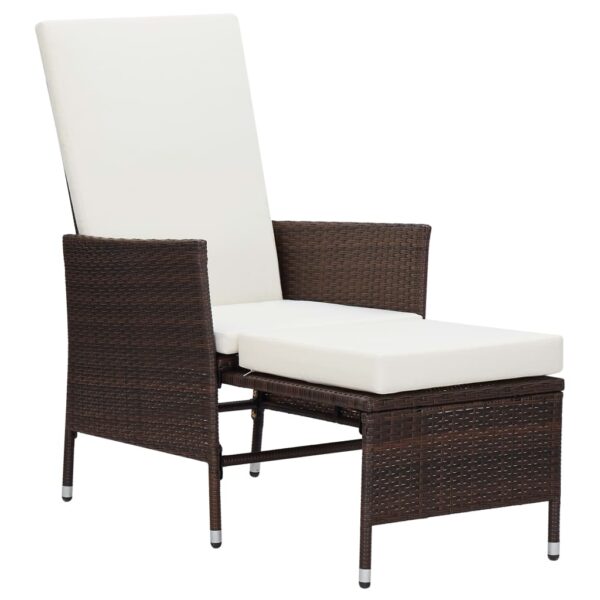 vidaXL Reclining Patio Chair with Cushions Poly Rattan Brown - Image 2