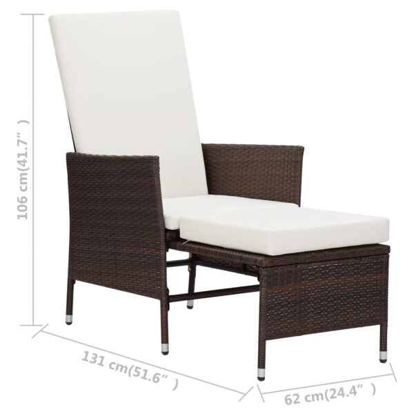 vidaXL Reclining Patio Chair with Cushions Poly Rattan Brown - Image 8