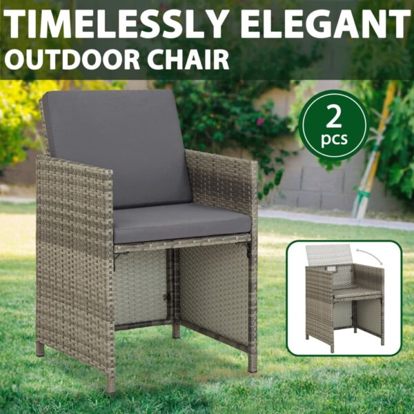 vidaXL Patio Chairs 2 pcs with Cushions Poly Rattan Gray - Image 9