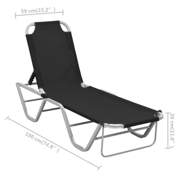 vidaXL Sun Lounger Aluminum and Textilene Black - Image 8