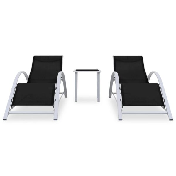 vidaXL Sun Loungers 2 pcs with Table Aluminum Black - Image 2