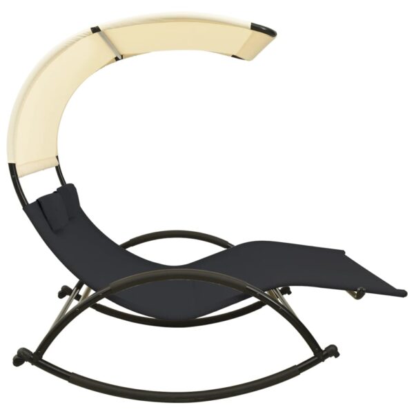 vidaXL Double Sun Lounger with Canopy Textilene Black and Cream - Image 3