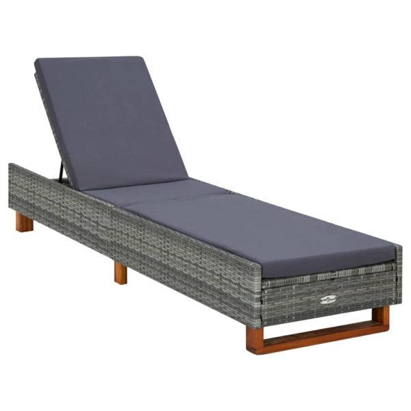 vidaXL Sunbed with Cushion Poly Rattan Gray