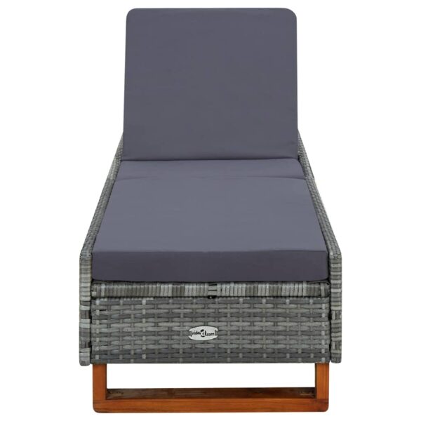 vidaXL Sunbed with Cushion Poly Rattan Gray - Image 2