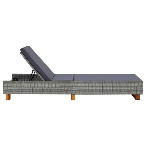 vidaXL Sunbed with Cushion Poly Rattan Gray - Image 3