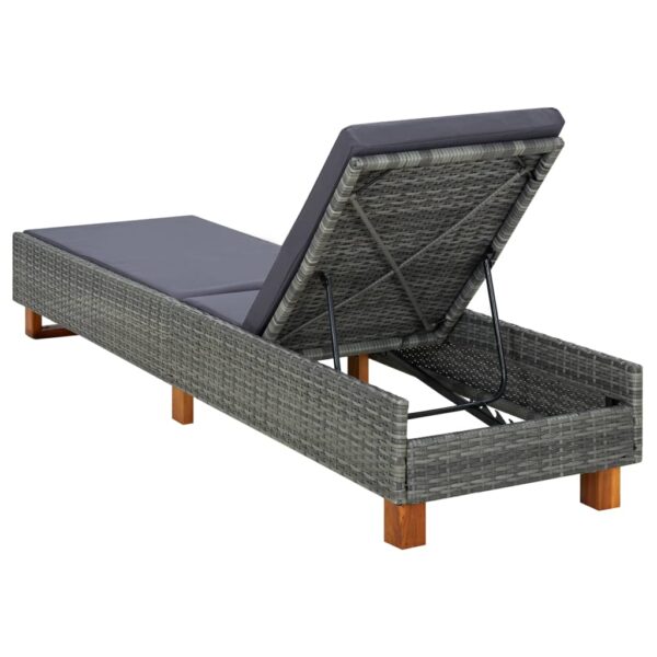 vidaXL Sunbed with Cushion Poly Rattan Gray - Image 4