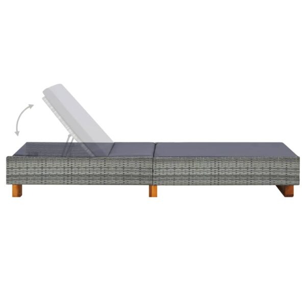 vidaXL Sunbed with Cushion Poly Rattan Gray - Image 5