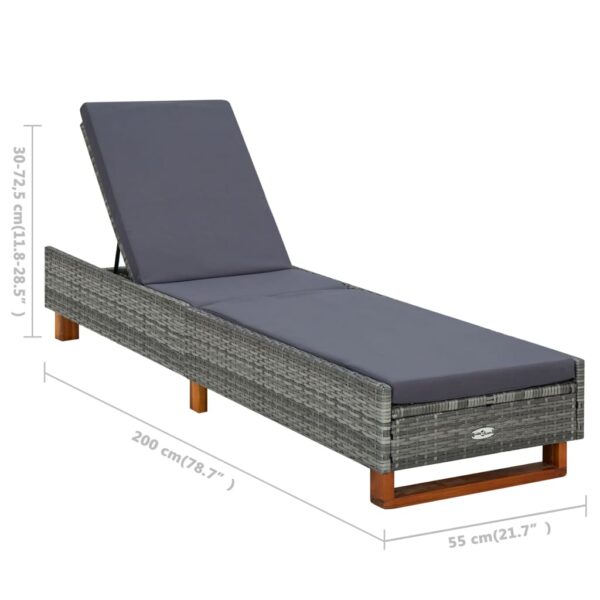 vidaXL Sunbed with Cushion Poly Rattan Gray - Image 7