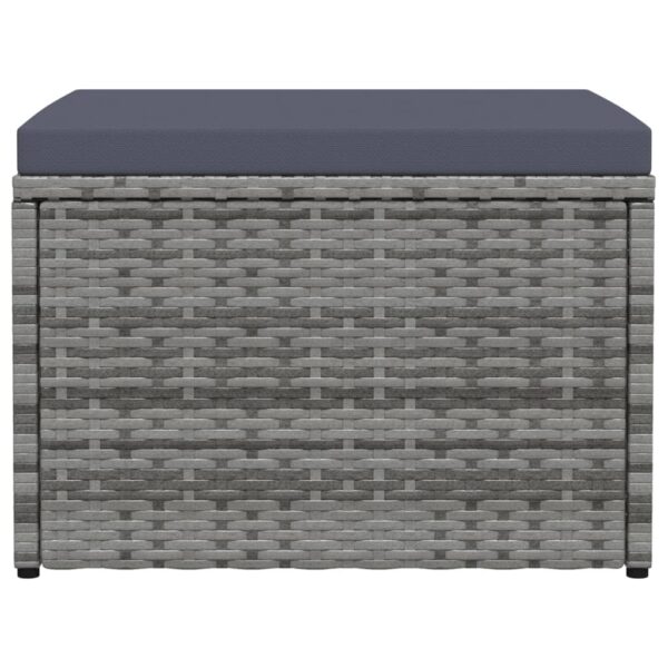 vidaXL Garden Footstool with Cushion Gray Poly Rattan - Image 2