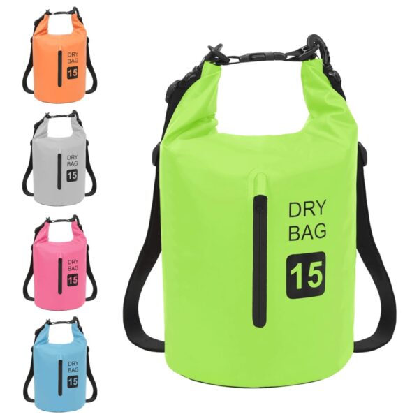 vidaXL Dry Bag with Zipper Green 4 gal PVC - Image 9