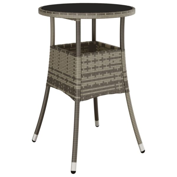 vidaXL Patio Table Ã˜23.6"x29.5" Tempered Glass and Poly Rattan Gray - Image 2