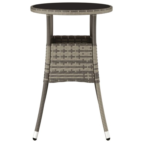 vidaXL Patio Table Ã˜23.6"x29.5" Tempered Glass and Poly Rattan Gray - Image 3