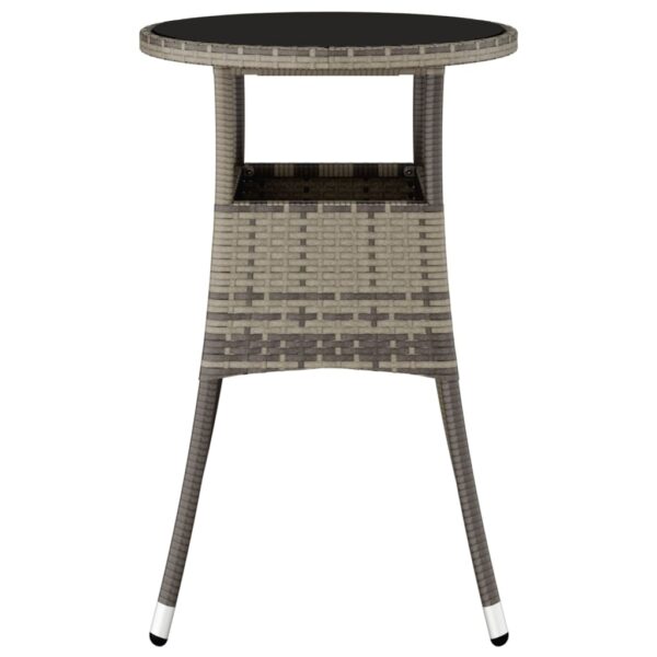 vidaXL Patio Table Ã˜23.6"x29.5" Tempered Glass and Poly Rattan Gray - Image 4