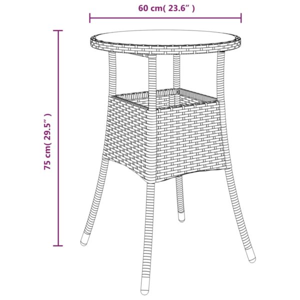 vidaXL Patio Table Ã˜23.6"x29.5" Tempered Glass and Poly Rattan Gray - Image 6