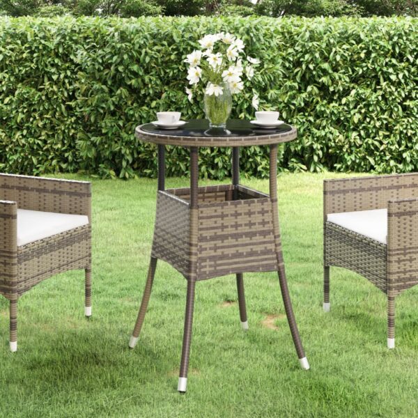 vidaXL Patio Table Ã˜23.6"x29.5" Tempered Glass and Poly Rattan Gray