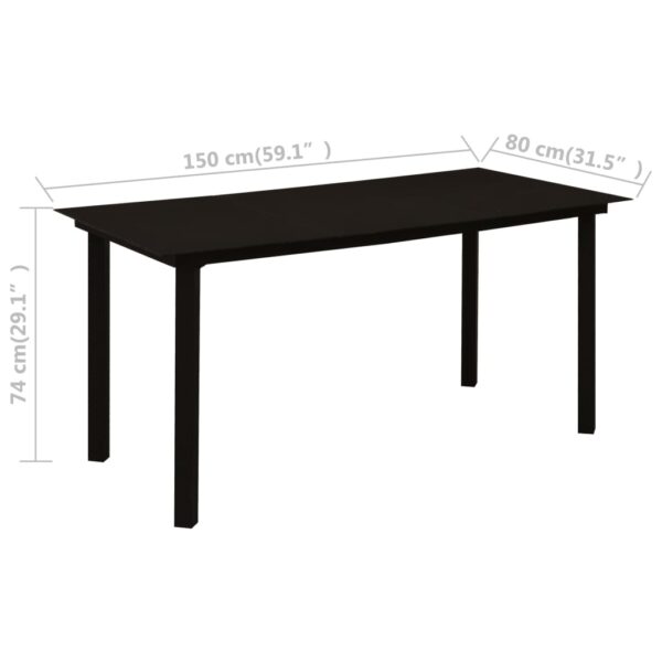 vidaXL Patio Dining Table Black 59.1"x31.5"x29.1" Steel and Glass - Image 5