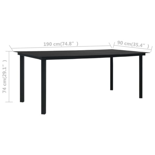 vidaXL Patio Dining Table Black 74.8"x35.4"x29.1" Steel and Glass - Image 5