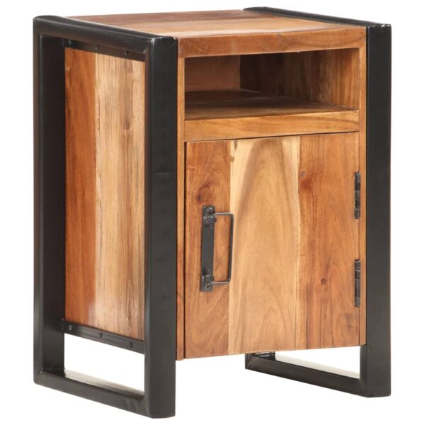 vidaXL Bedside Cabinet 15.7"x13.8"x21.7" Solid Acacia Wood in Sheesham Finish - Image 9