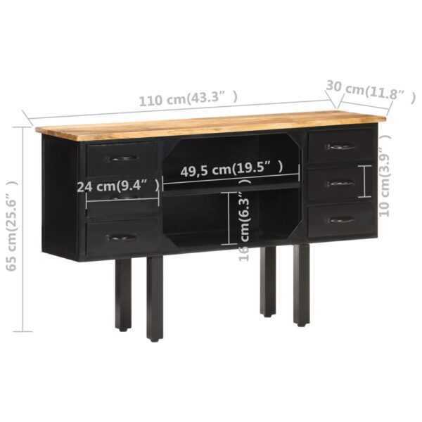 vidaXL Sideboard 43.3"x11.8"x25.6" Solid Rough Mango Wood and Steel - Image 6