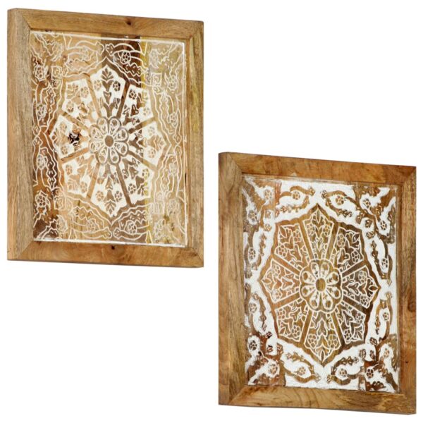 vidaXL Hand-Carved Wall Panels 2 pcs Solid Mango Wood 15.7"x15.7"x0.6"