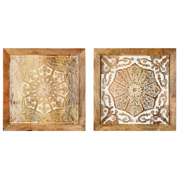 vidaXL Hand-Carved Wall Panels 2 pcs Solid Mango Wood 15.7"x15.7"x0.6" - Image 2