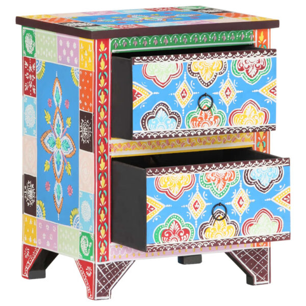 vidaXL Hand Painted Bedside Cabinet 15.7"x11.8"x19.7" Solid Mango Wood - Image 2