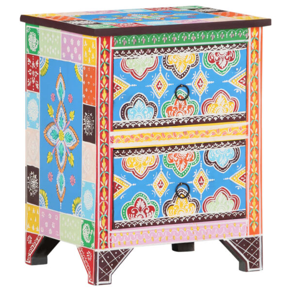 vidaXL Hand Painted Bedside Cabinet 15.7"x11.8"x19.7" Solid Mango Wood - Image 11