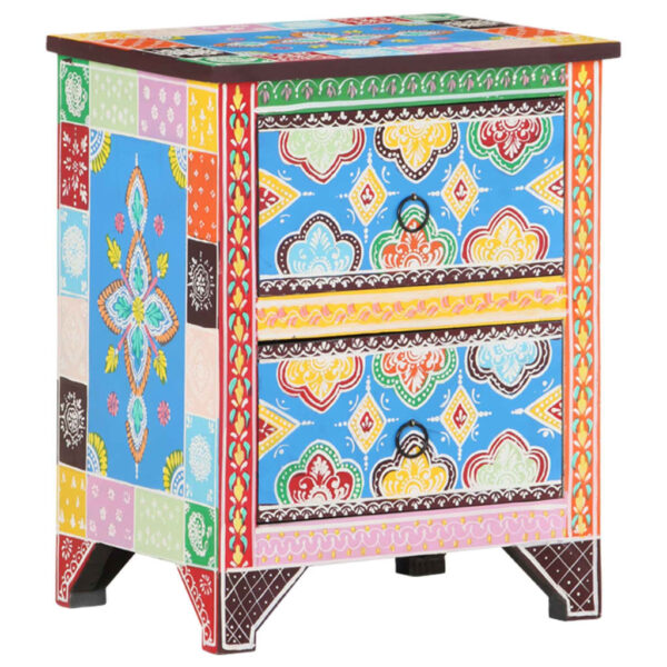 vidaXL Hand Painted Bedside Cabinet 15.7"x11.8"x19.7" Solid Mango Wood - Image 12