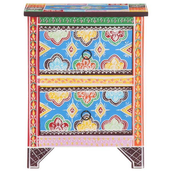 vidaXL Hand Painted Bedside Cabinet 15.7"x11.8"x19.7" Solid Mango Wood - Image 3