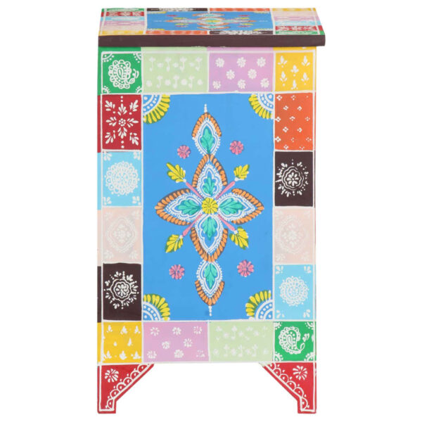 vidaXL Hand Painted Bedside Cabinet 15.7"x11.8"x19.7" Solid Mango Wood - Image 4