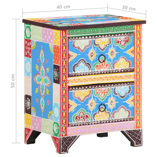 vidaXL Hand Painted Bedside Cabinet 15.7"x11.8"x19.7" Solid Mango Wood - Image 9