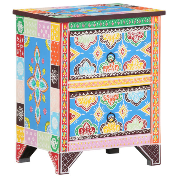 vidaXL Hand Painted Bedside Cabinet 15.7"x11.8"x19.7" Solid Mango Wood - Image 10