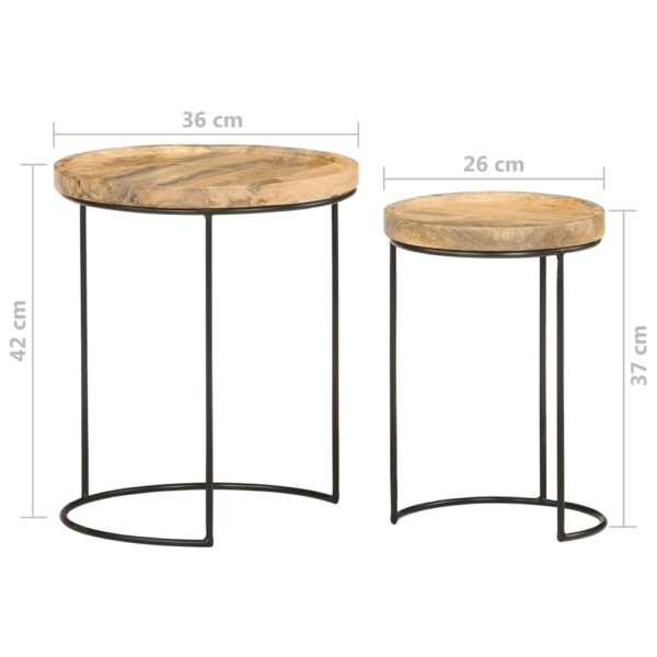 vidaXL 2 Piece Coffee Table Set Solid Mango Wood and Steel - Image 9