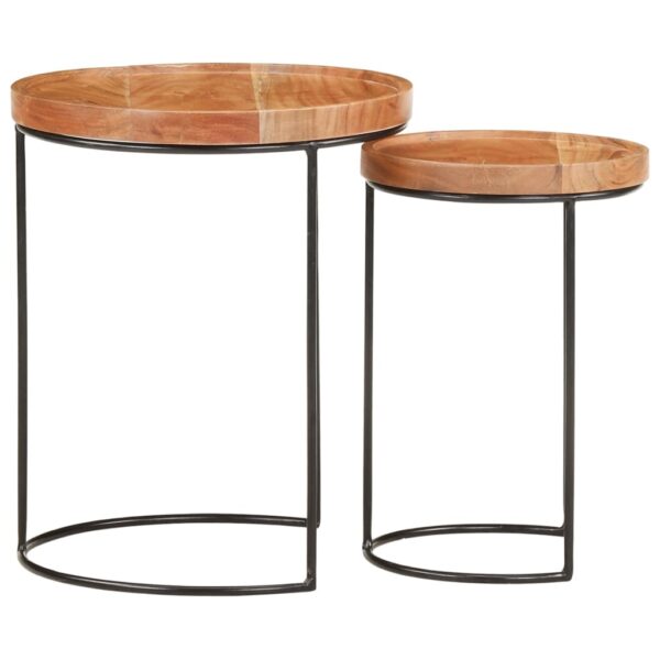 vidaXL 2 Piece Coffee Table Set Solid Acacia Wood and Steel - Image 3