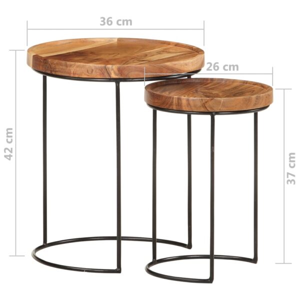 vidaXL 2 Piece Coffee Table Set Solid Acacia Wood and Steel - Image 9