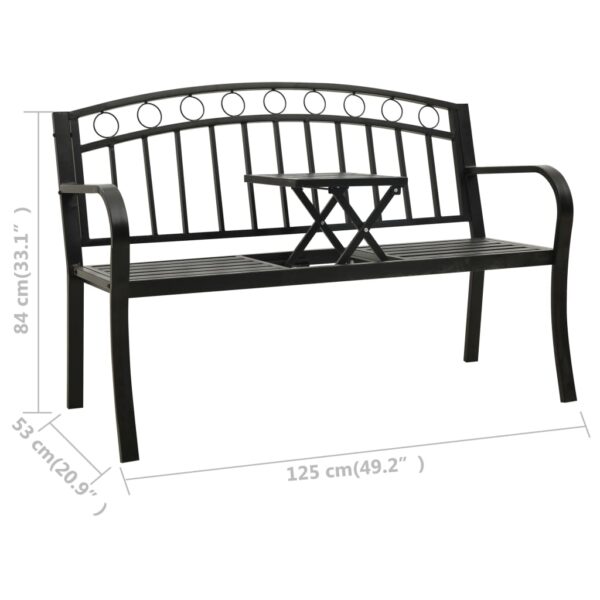 vidaXL Patio Bench with a Table 49.2" Steel Black - Image 7