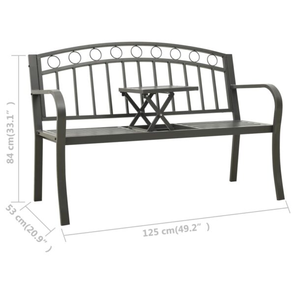 vidaXL Patio Bench with a Table 49.2" Steel Gray - Image 7