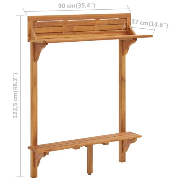 vidaXL Balcony Bar Table 35.4"x14.6"x48.2" Solid Acacia Wood - Image 9