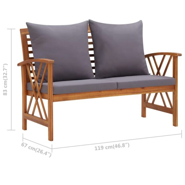 vidaXL Patio Bench with Cushions 46.9" Solid Acacia Wood - Image 7