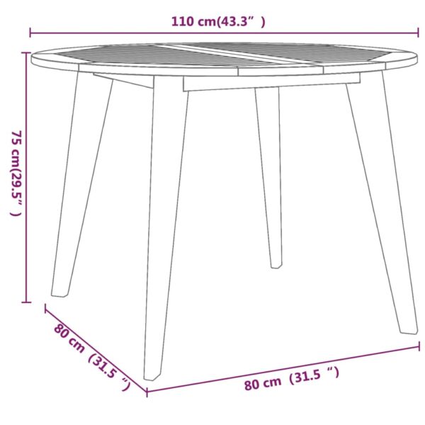 vidaXL Patio Table Ã˜43.3"x29.5" Solid Wood Acacia - Image 8