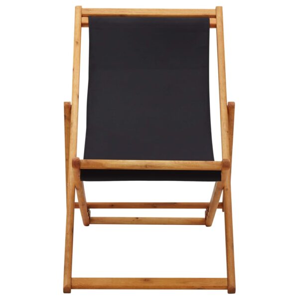 vidaXL Folding Beach Chair Eucalyptus Wood and Fabric Black - Image 2