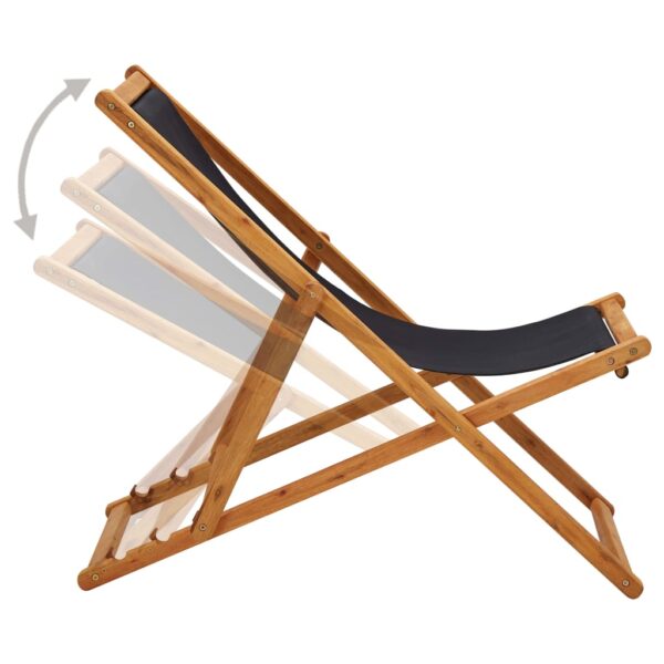 vidaXL Folding Beach Chair Eucalyptus Wood and Fabric Black - Image 3