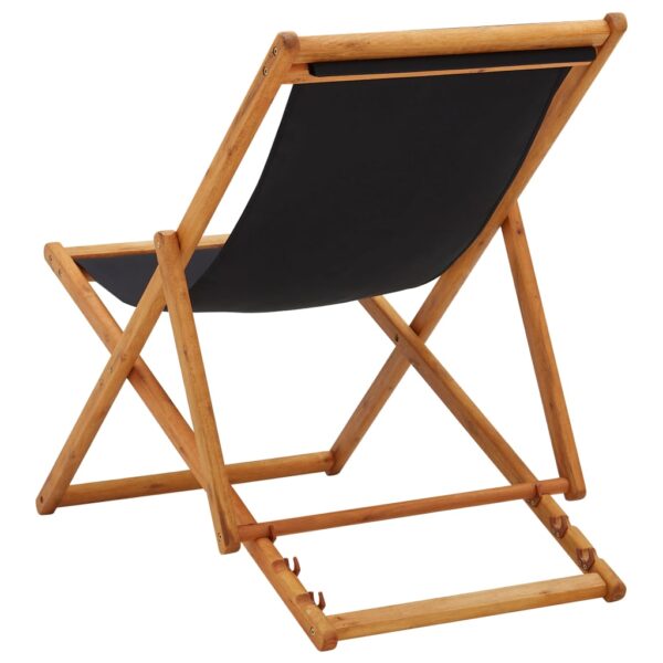 vidaXL Folding Beach Chair Eucalyptus Wood and Fabric Black - Image 4