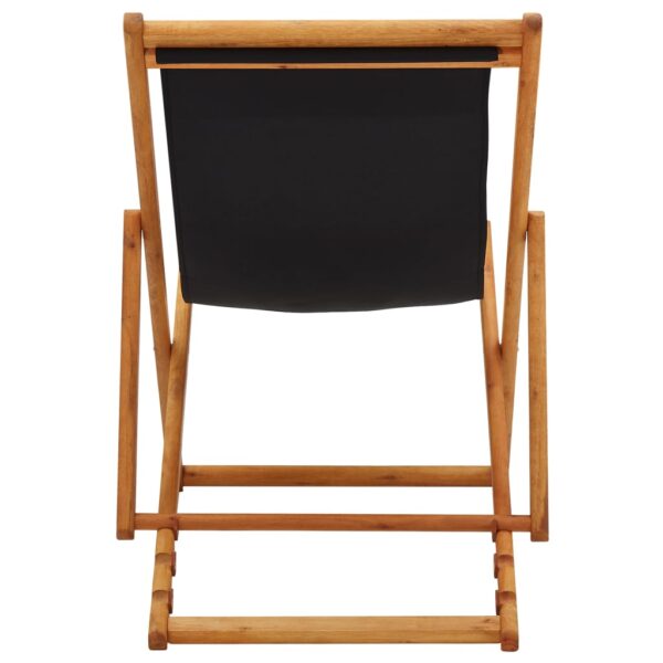 vidaXL Folding Beach Chair Eucalyptus Wood and Fabric Black - Image 5