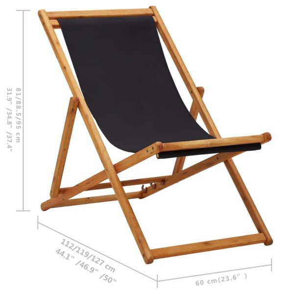 vidaXL Folding Beach Chair Eucalyptus Wood and Fabric Black - Image 9