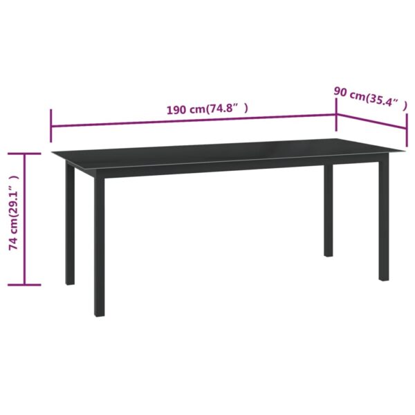 vidaXL Patio Table Black 74.8"x35.4"x29.1" Aluminum and Glass - Image 5