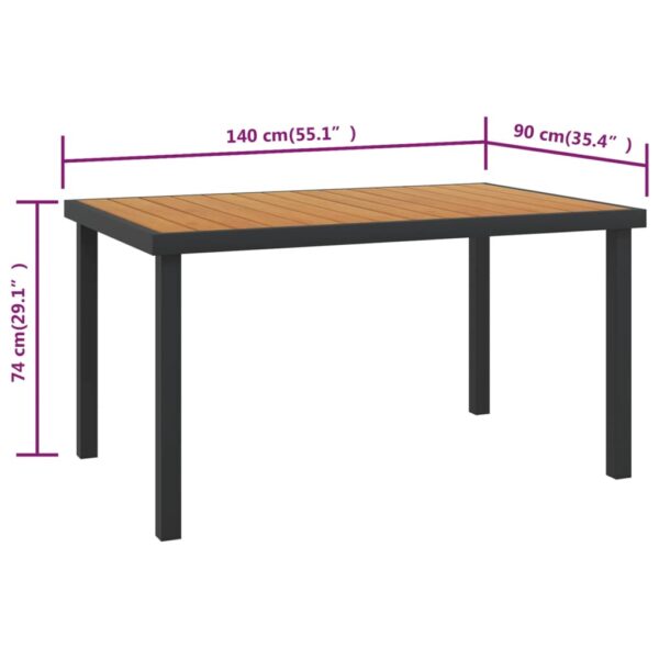 vidaXL Patio Table Brown 55.1"x35.4"x29.1" Aluminum and WPC - Image 5