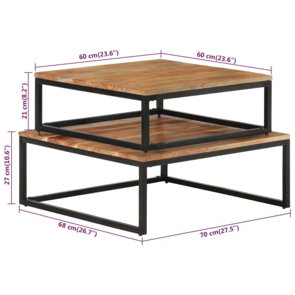 vidaXL Nesting Coffee Tables 2 pcs Solid Acacia Wood - Image 6